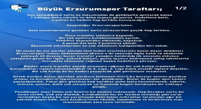 Dal Erzurumspor taraftarına seslendi